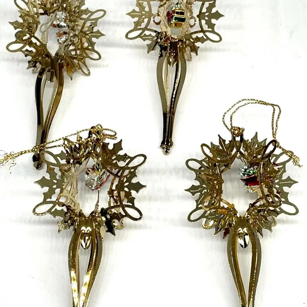 Brass Icicle Star Christmas Ornament with Pendant LOT of‎ 4 Vintage